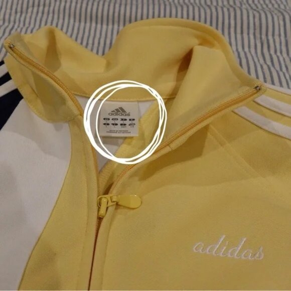 Rare Vintage 90s Adidas Full-Zip Track Sweater Jacket | Navy Blue & Butter Yello - Picture 4 of 6
